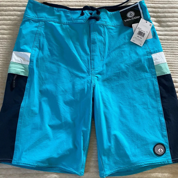 Volcom Boys Board Shorts Swim Suit Pockets blue black size 16 - Picture 1 of 14